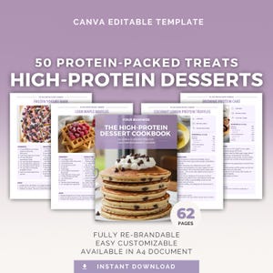 Proteinreiches Dessert Kochbuch | Bearbeitbare Canva Vorlage, 50 zuckerfreie Rezepte, Gesundheitscoach PLR