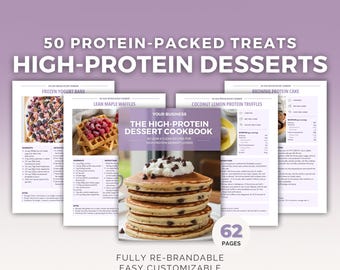 High Protein Dessert Cookbook | Editable Canva Template, 50 Sugar-Free Recipes, Health Coach PLR