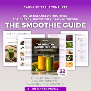 ヘルシースムージーガイド：編集可能なCanvaテンプレート、健康とウェルネスリソース、PLR