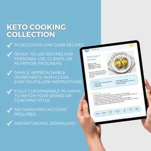 Keto Recipe Cookbook | Editable Canva Template, Nutrition Guide, Low-carb Diet, Health Coach PLR image 4