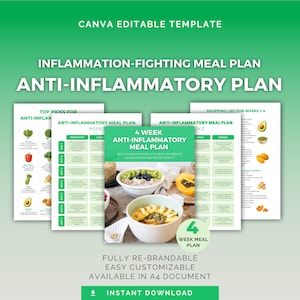 Entzündungshemmender Speiseplan | Sauber Essen | Bearbeitbare Canva Vorlage | Ernährungscoach Ressourcen | DFY PLR