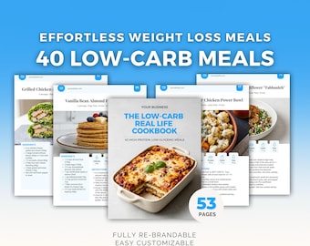 Low-carb Diet Meals Canva Template, 40 Easy Low Carb Recipes, Nutrition Coach PLR