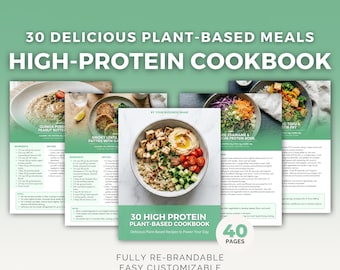 High-Protein Vegan Cookbook | Editable Canva Template, Nutrition Guide, Healthy Recipes, Health Coach PLR