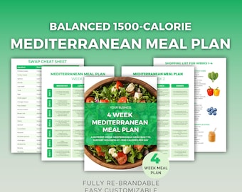 Mediterraan plan Canva-sjabloon voor 4 weken 1500 calorieën gezondheidscoach