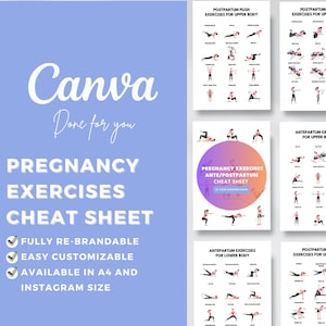 Pregnancy Exercise Cheat Sheet: Editable Canva Template for Health Coaches (A4 and Instagram Sizes)