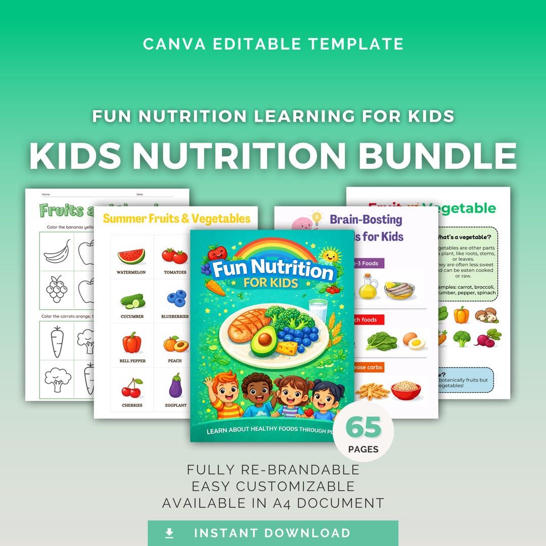 Healthy Eating for Kids Canva Template | Nutrition Worksheets, Flash ...