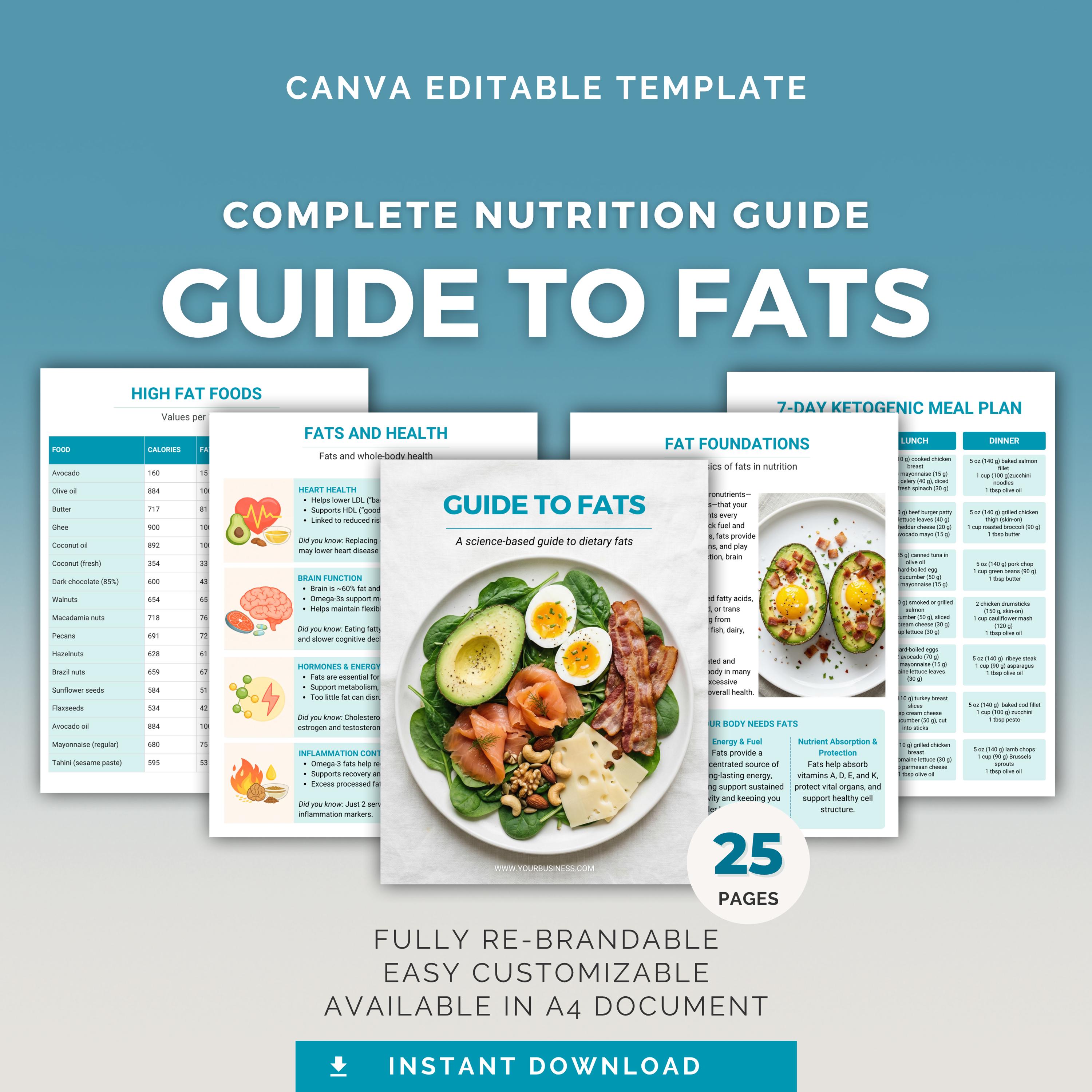 Fat Example Template Guide to Fats | Editable Canva Template, Nutrition Ebook, Keto Diet ...