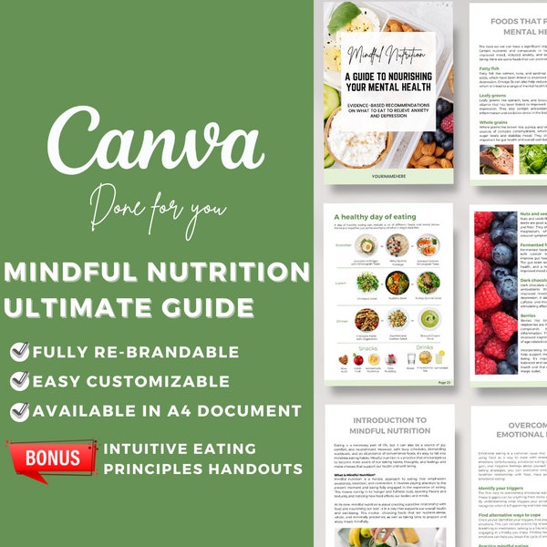 Editable Canva Template Mindful Meals: A Guide to Nourishing Your Mental Health | Meal Plan | Nutrition | Brain Food | Health Coach | Diet