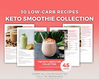 Recetas de batidos cetogénicos / Plantilla editable de Canva, dieta baja en carbohidratos, guía nutricional, PLR para entrenadores de salud