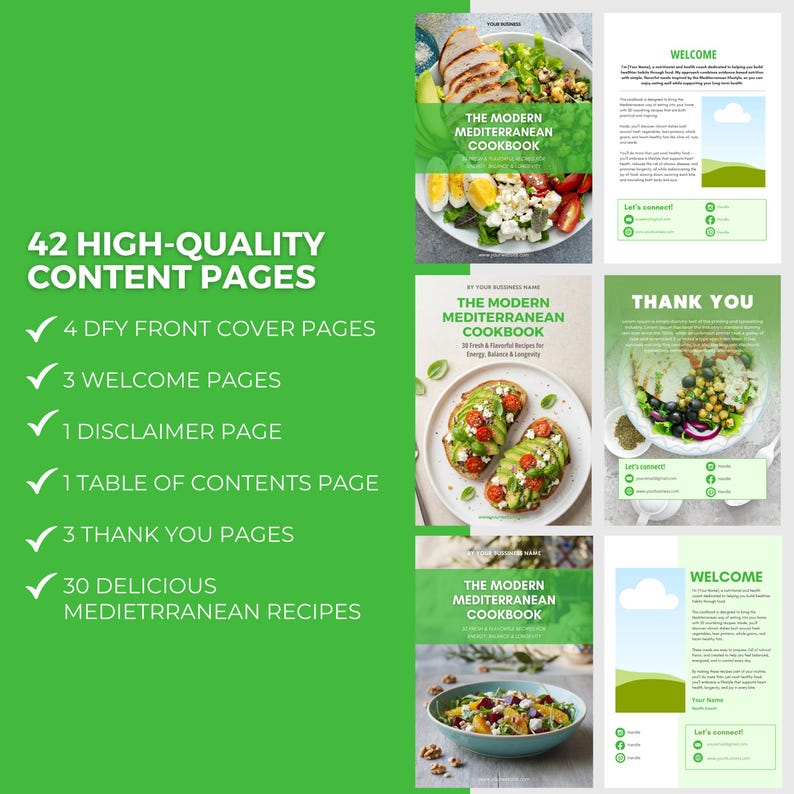 Mediterranean Diet Cookbook: Editable Canva Template, Health Coach PLR, Healthy Recipes, Nutrition image 5