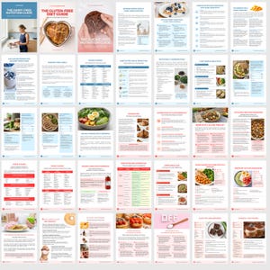 May include: A collection of pages from a nutrition guide. The titles include "The Dairy-Free Nutrition Guide", "The Gluten-Free Diet Guide", and "The Sugar-Free Nutrition Guide". The word "OFF" is visible on one page.