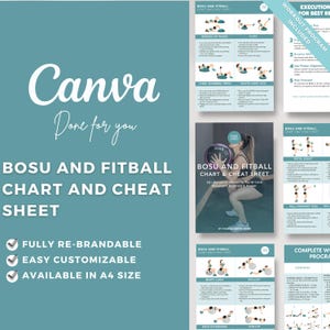 Editable Canva Template BOSU Fitball 40 Exercise Workout Chart Cheat Sheet Coach Fitness Resource Illustration Full Body Health DFY PLR