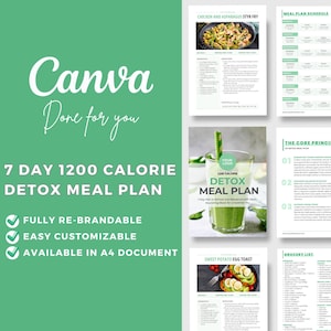 7 day 1200 calorie Detox Diet Meal plan Canva Template | Clean Eating | Nutrition Resource  Health Coach Gut Health Recipes Health Coach