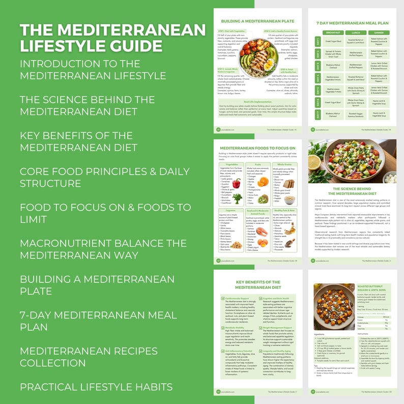 Paquete de dieta mediterránea / Plantilla editable de Canva, guía nutricional, plan de comidas, recetas saludables, coach de salud imagen 6