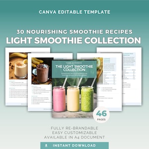 The Light Smoothie Collection Editable Canva Template, Healthy Recipes, Nutrition Ebook, Health Guide, Health Coach, Diet Guide, Light Meal