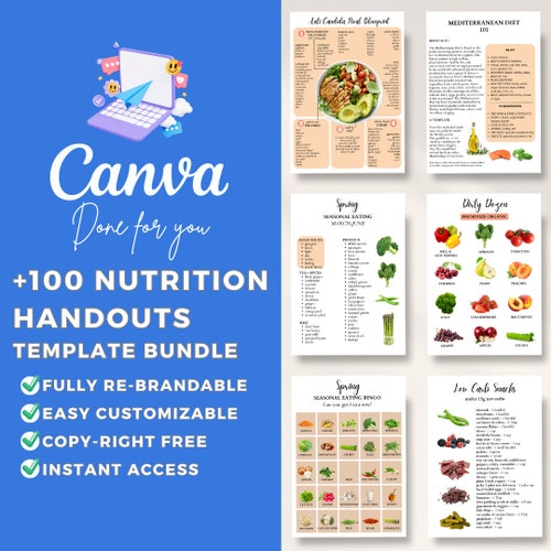 100 Editable Canva Nutrition Handouts Templates Meal Plan Etsy