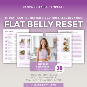 Modelo Canva para Barriga Chapada | Plano Alimentar de 14 Dias, Rotina de Treino para o Core, Conteúdo PLR de Coach de Saúde