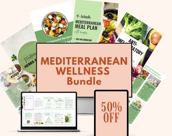 Mediterranean Nutrition Bundle: Editable Canva Template for Nutritionists & Health Coaches (Meal Plan and Cookbook)