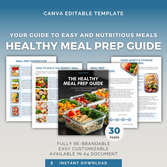 Meal Prep Guide | Editable Canva Template | Nutrition & Calorie Tracking | Instant Download, DFY PLR