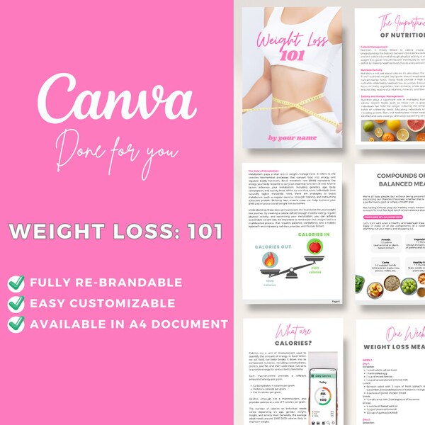 Editable Canva Weight Loss 101 Guide | Diet | Effective Weight Loss | Health Coach | Nutrition and Diet Tips | Meal Plan | Workout Routine