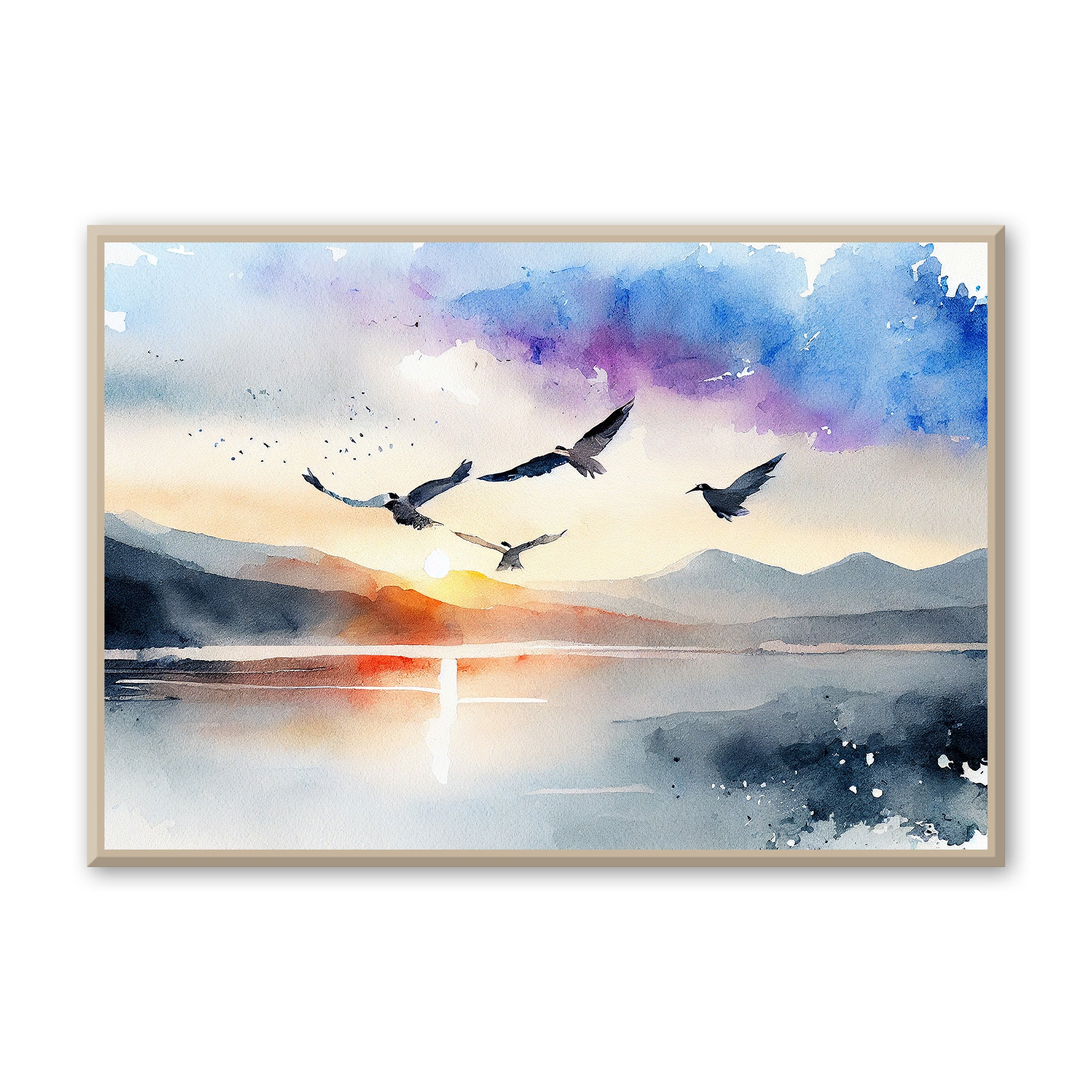 Soft Purity Wall Art Flying Birds Painting, Flying to the Freedom Over  Beautiful Sea Landscape. Add This Beautiful Painting to Your Wall - Etsy  Canada