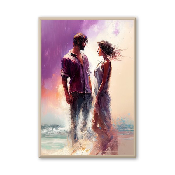 Loving couple in oil paints. Romantic Lovers Painting, Lovers Sketch wall art. Intimate oil painting for bedroom gift. man and woman art