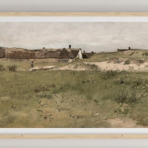 Vintage Green Landscape Farm Painting | Digital Download