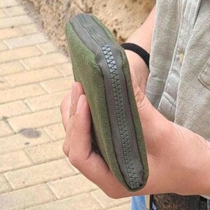 Sage Green & Olive Canvas Wallet – Handmade Nature-Inspired Card Holder with Zippered Coin Pocket