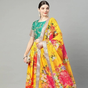Attractive Yellow Digital Print Lehenga Indian Bollywood Lahanga Choli Party Wear lahanga Choli Traditional Bridesmaid Sangeet lengha Choli