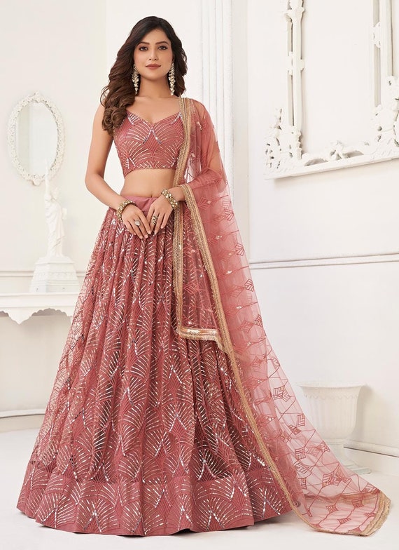 Peach net lehenga choli hotsell