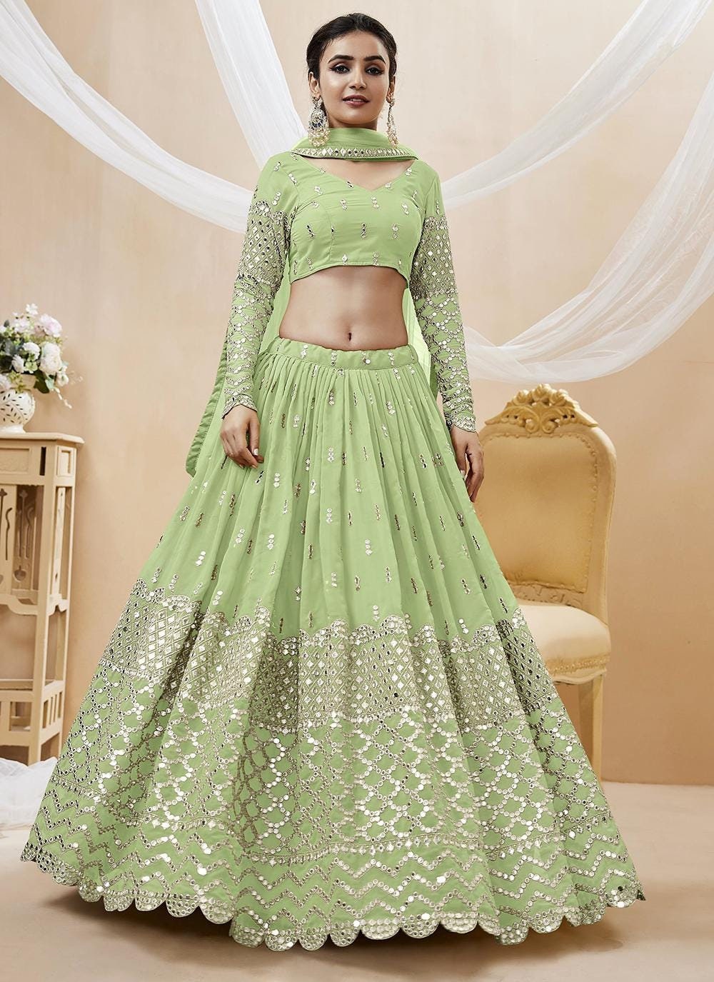 Pista Green Lehenga Etsy UK