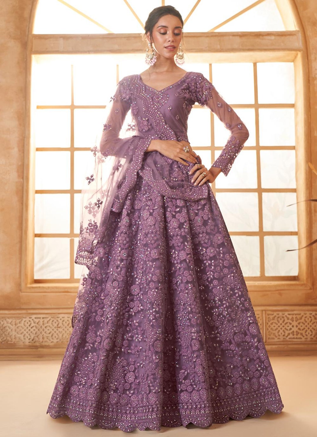 Mauve Embroidered Party Wear Lehenga Choli