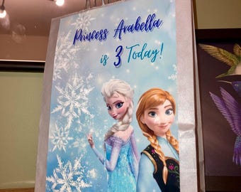 Personalised Favour Party Bags Frozen Birthday Paper Bags - Gift BAGS - Anna and Elsa - silver paper bags