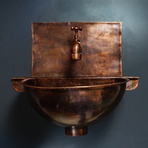 Copper Wall Mount Vessel Sink Bathroom rustic Vessel Copper Etsy
