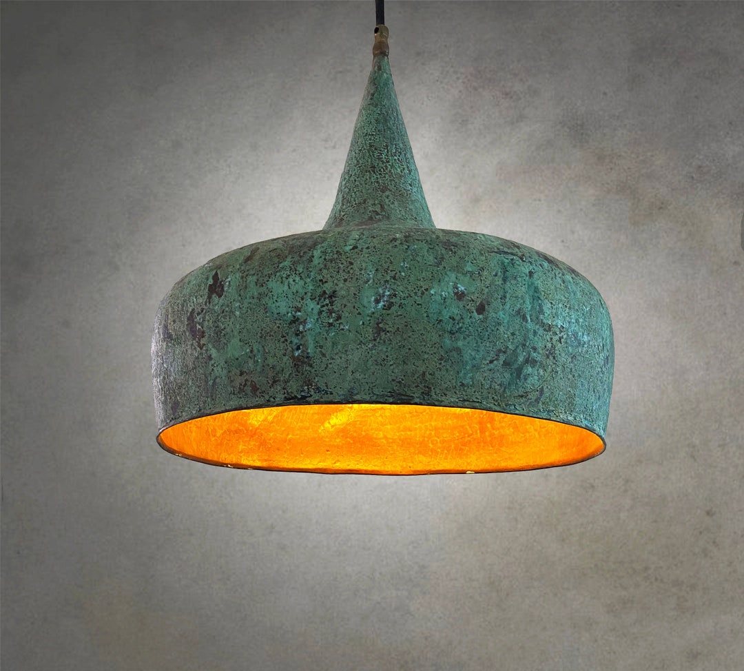 Oxidized Copper Pendant Light , Vintage Copper Pendant Light for Island