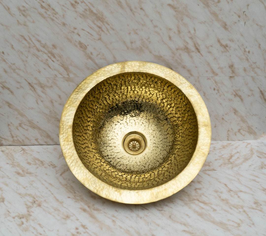 Unlacquered Brass Bathroom Sink . Handmade Solid Brass Bar Sink Drop In