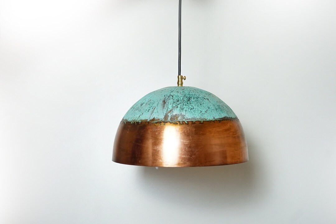 Green Patina Copper Pendant Light ,oxidized Copper Farmhouse Pendant Light , Kitchen Island