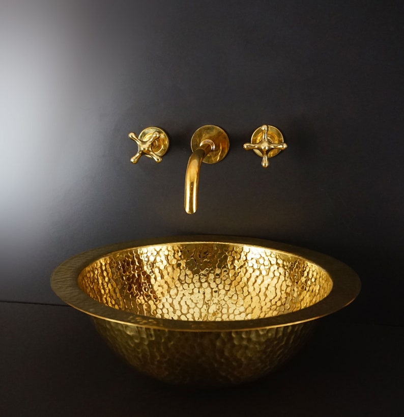 Handmade Solid Brass Sink Drop in Unlacquered Brass Bathroom Etsy