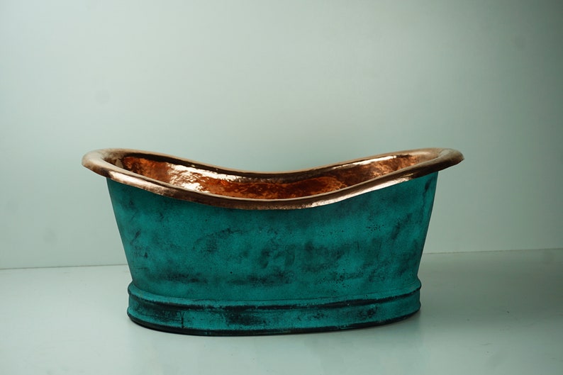 Copper Tub Style Vessel Sink Green Patina Antique Copper Etsy