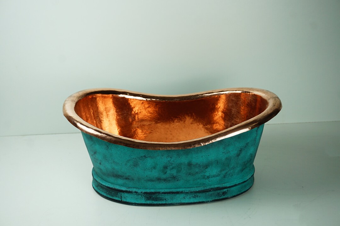 Copper Tub Style Vessel Sink Green Patina Antique Copper Etsy