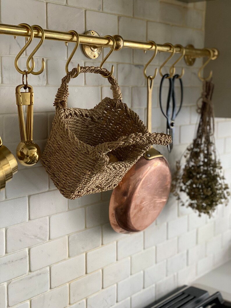Unlacquered Brass Wall Mounted Pot Rack Brass Kitchen Rail Etsy