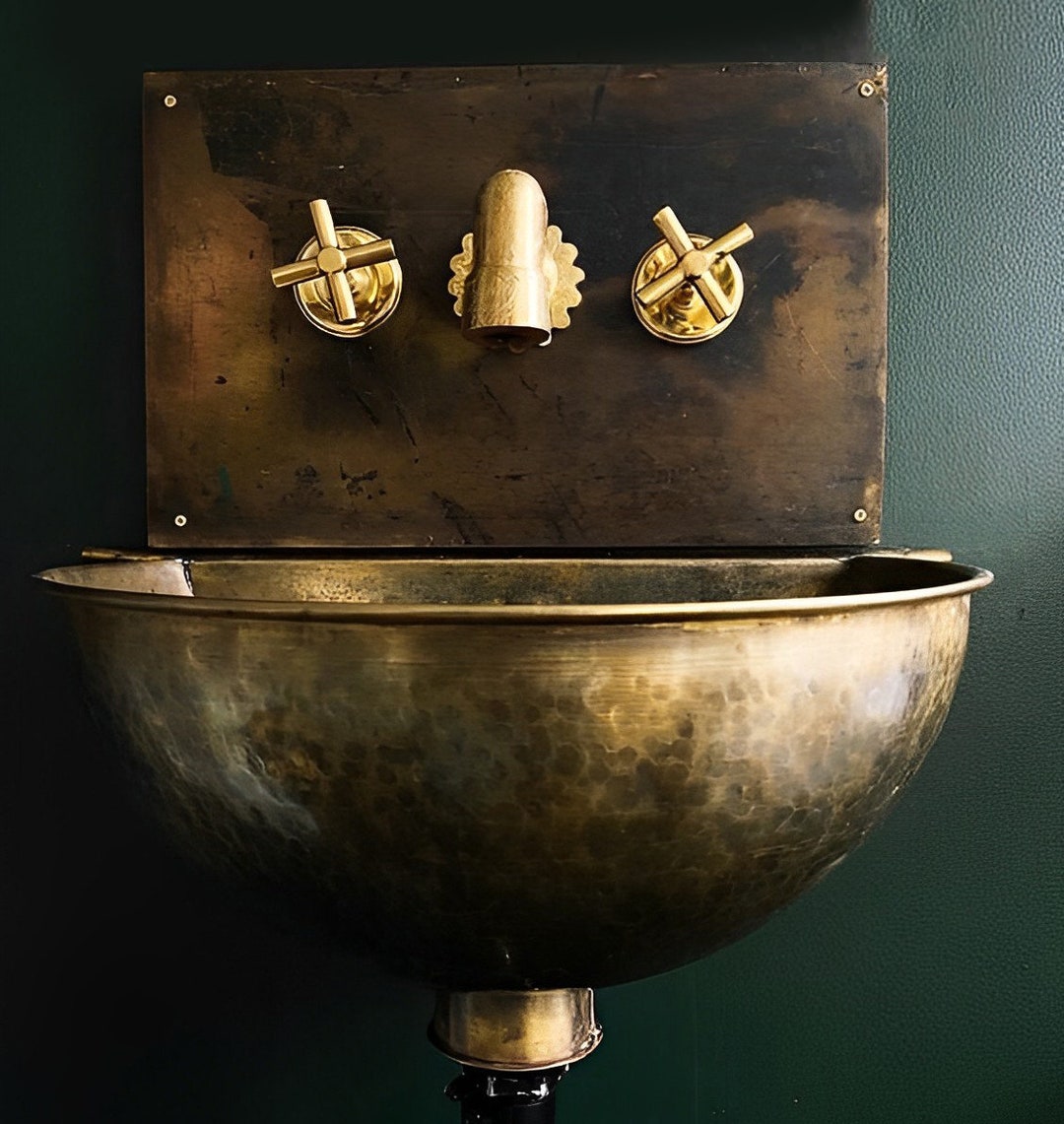 Hammered Antique Brass Wall Mount Sink . Vintage Wall Mounted Etsy