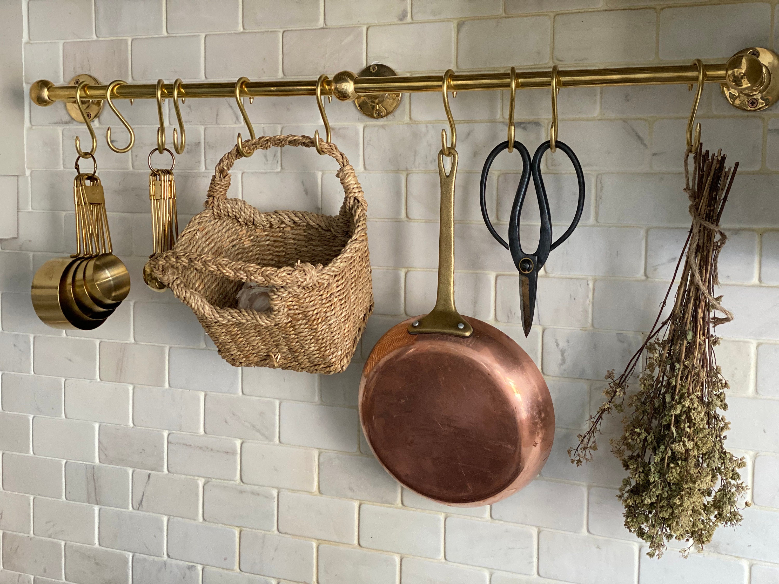 Unlacquered Brass Wall Mounted Pot Rack Brass Kitchen Rail Etsy Australia