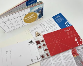 Compte à rebours de Noël : le calendrier de l'Avent spécial avec 24 cartes postales variées, puzzles, textes et instructions de bricolage