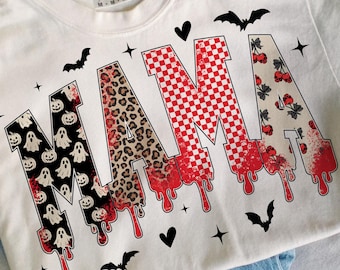Spooky Mama Halloween PNG: Leopard Checker Cherry Print (Digital Download