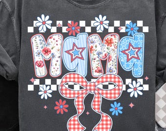 Coquette Floral American Mama Checkered Png, Preppy America Floral Png, USA, 4th Of July Stars Stripe, Girly America Coquette, Patriotic Png