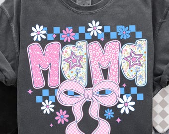 Preppy Mama PNG, Floral Coquette Mama Shirt Design, Checkered Mom Sublimation, Pink Mom Png, Mama Checker Png, Trendy Summer Mama Png