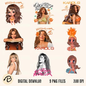 9-bestand Karol G Handgetekende bundel Tropicoqueta nieuw album, png | Digitale download | Op latin muziek geïnspireerde kunst voor sublimatie, karol g, kunst png