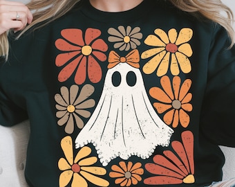 Boho Ghost PNG, Bow Ghost Png Halloween Sublimation, Floral Spooky Season Shirt Design, Cute Halloween Ghost Graphic, Preppy Fall Download