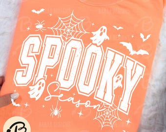 Spooky Season PNG SVG, Halloween Sweatshirt Design, Ghost Halloween PNG, Cute Spooky Shirt, Varsity Halloween Sublimation
